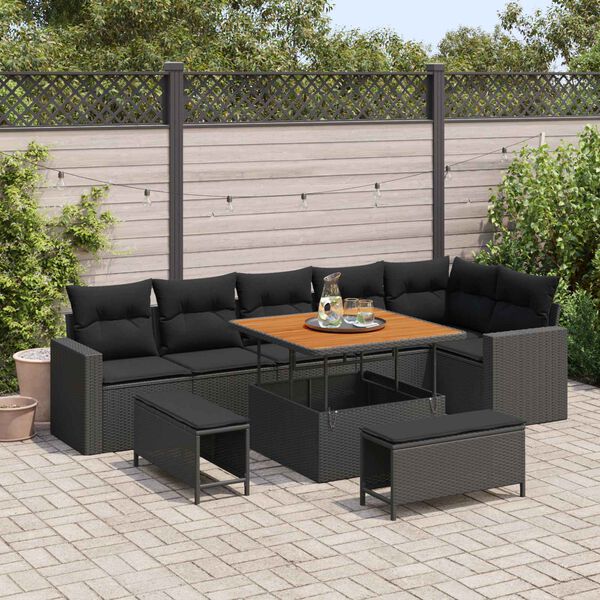 vidaXL Gartensofa-set 9 pcs Schwarz Poly-Rattan