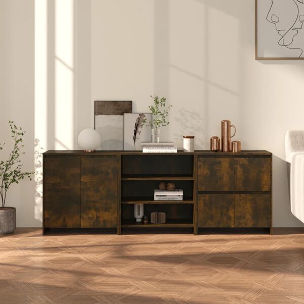 vidaXL 3-tlg. Sideboard R&auml;uchereiche Holzwerkstoff