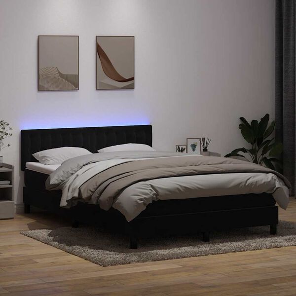vidaXL Boxspringbett mit Matratze & LED Schwarz 160x210 cm Samt