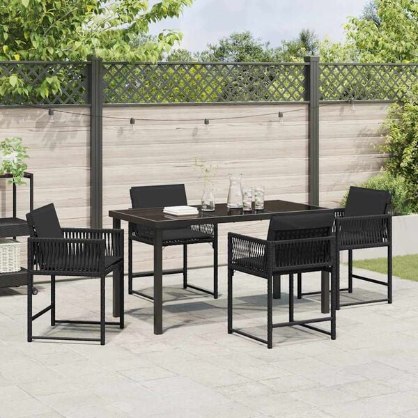 vidaXL Garten Essgruppe 5 pcs Schwarz Poly-Rattan