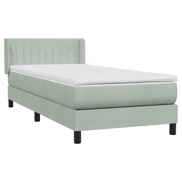 vidaXL Boxspringbett mit Matratze Hellgrau 90x220 cm Samt