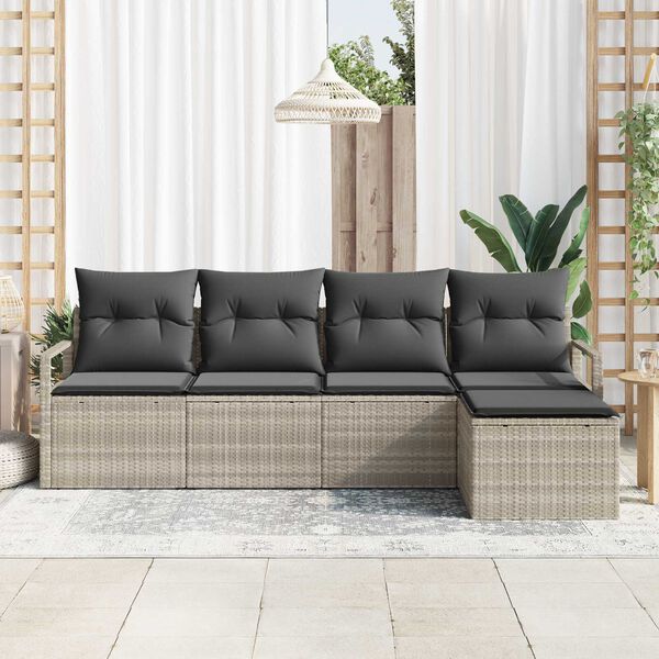 vidaXL Sofa Set mit Kissen 5 pcs Hellgrau Poly Rattan