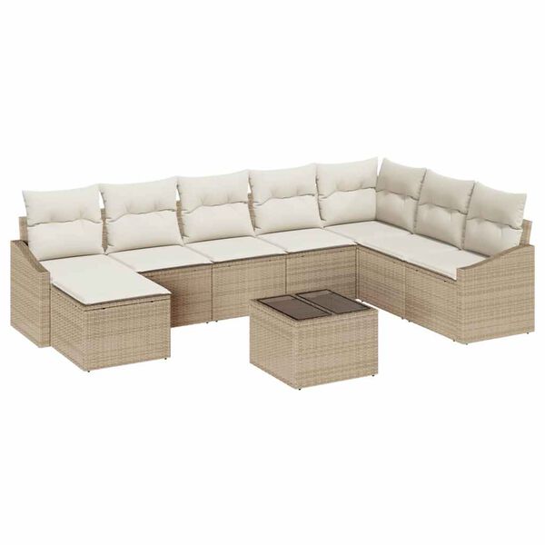 vidaXL Sofa Set mit Kissen 9 pcs Beige Poly-Rattan