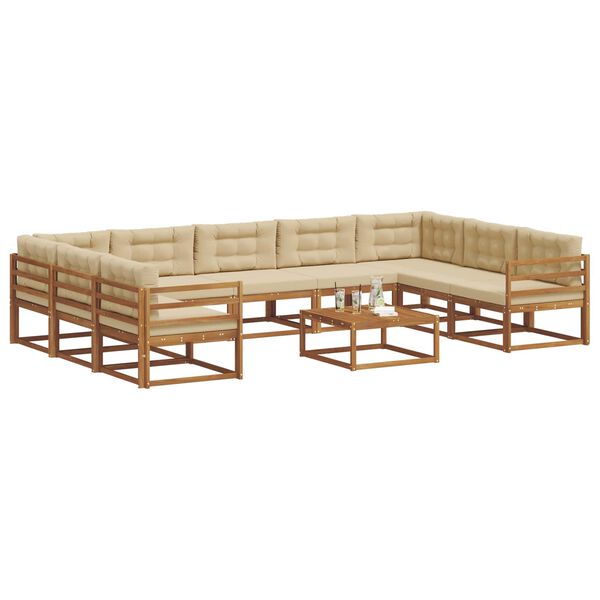 vidaXL Outdoor-Sofagarnitur mit Kissen 10 pcs Natur und Beige