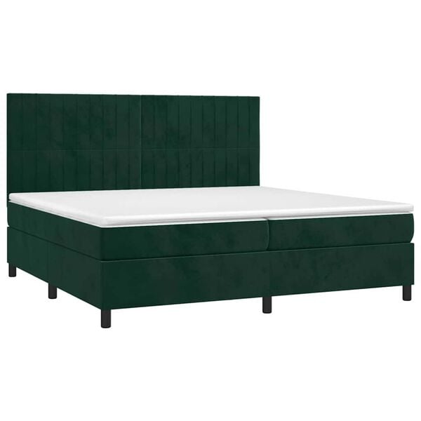 vidaXL Boxspringbett mit Matratze & LED Dunkelgr&uuml;n 200x200 cm Samt