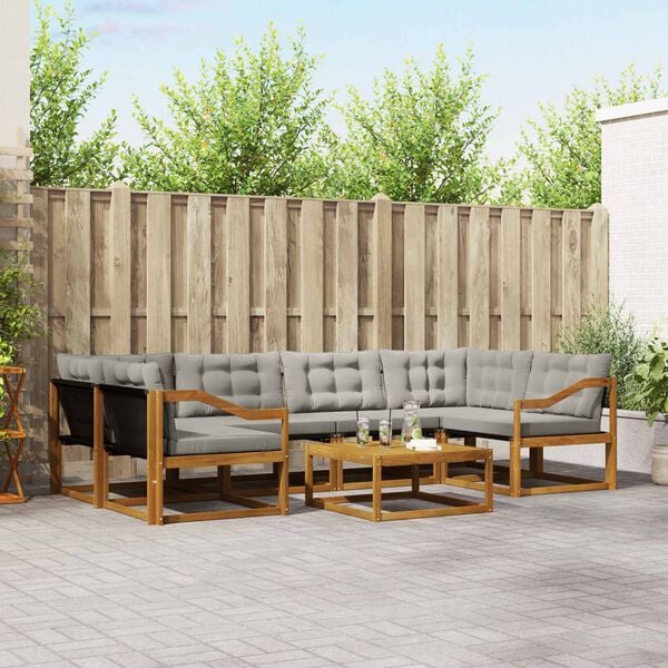 vidaXL Outdoor-Sofagarnitur mit Kissen 7 pcs Nat&uuml;rlich und Hellgrau