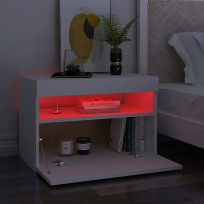 vidaXL Nachttisch mit LED-Leuchten Weiß 60x35x40 cm Holzwerkstoff