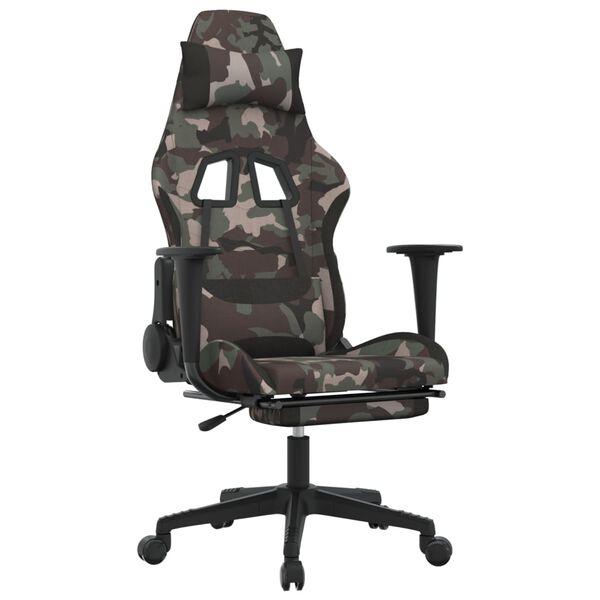 vidaXL Gaming-Stuhl mit Massage & Fu&szlig;st&uuml;tze Schwarz Camouflage Stoff