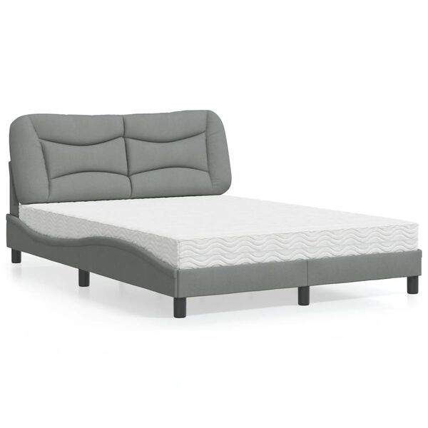vidaXL Bett mit Matratze "Hvar" Hellgrau 140x190 cm Stoff