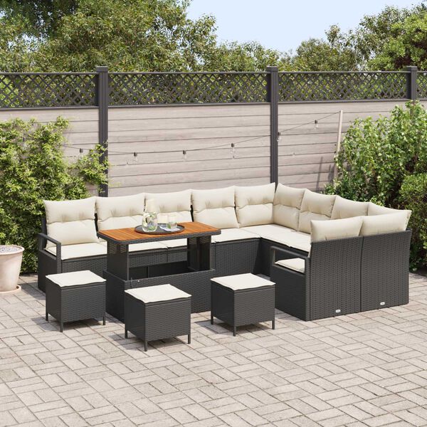 vidaXL Garten-Sofa-Set mit Kissen 13 pcs Schwarz Poly Rattan