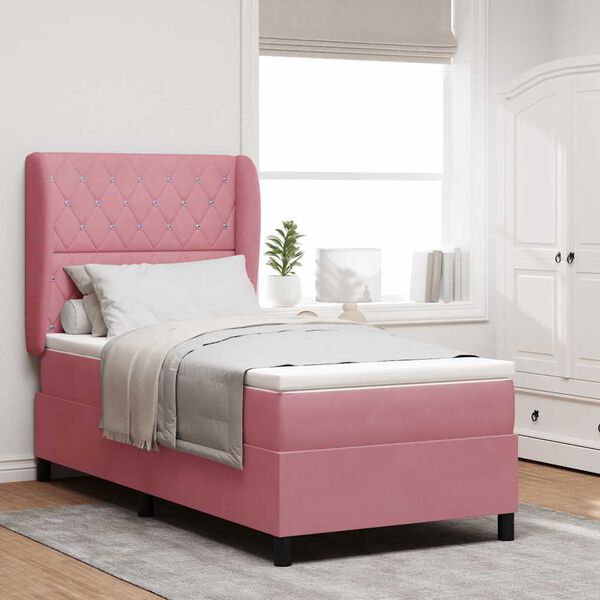 vidaXL Boxspringbett mit Matratze Rosa 200 x 100 cm Polyester