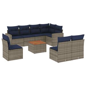 vidaXL 9-tlg. Garten-Sofagarnitur mit Kissen Grau Poly Rattan