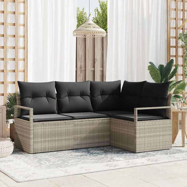 vidaXL Sofa Set mit Kissen Hellgrau Poly Rattan