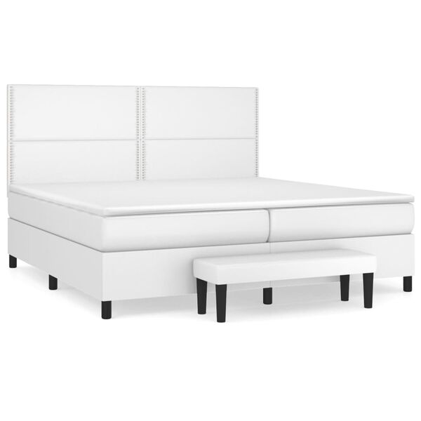 vidaXL Boxspringbett mit Matratze Wei&szlig; 200x200 cm Kunstleder