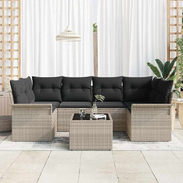 vidaXL Gartensofa-set mit Kissen 7 pcs Hellgrau Poly-Rattan