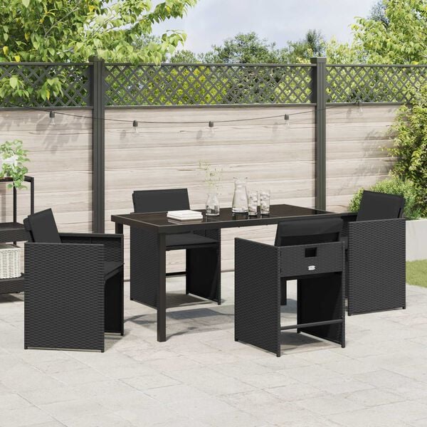 vidaXL Garten Essgruppe mit Kissen 5 pcs Schwarz Poly-Rattan