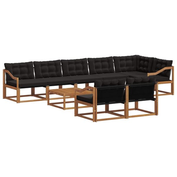vidaXL Outdoor-Sofagarnitur mit Kissen 9 pcs Nat&uuml;rlich und Schwarz