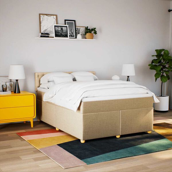 vidaXL Boxspringbett mit Matratze Creme 140x190 cm Stoff