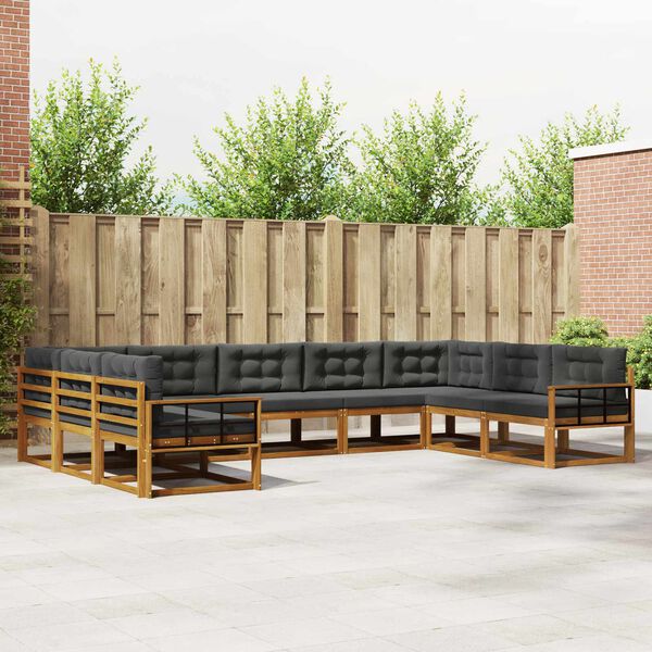 vidaXL Outdoor-Sofagarnitur mit Kissen 9 pcs Natur und Anthrazit