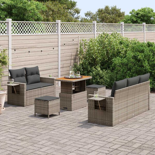 vidaXL Gartensofa-set mit Kissen 10 pcs Grau Poly-Rattan