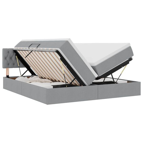 vidaXL Bett mit LED-Lichtleisten Hellgrau 200 x 200 cm Stoff