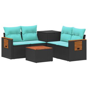 vidaXL Sofa Set 6 stk. Schwarz und Blau Polyrattan und Stahl