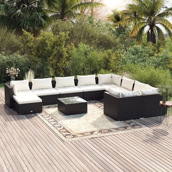 vidaXL 11-tlg. Garten-Lounge-Set mit Kissen Poly Rattan Schwarz