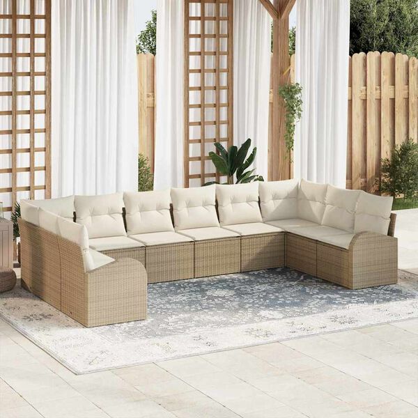 vidaXL Gartensofa-set mit Kissen 10 pcs Beige und Wei&szlig; Poly-Rattan