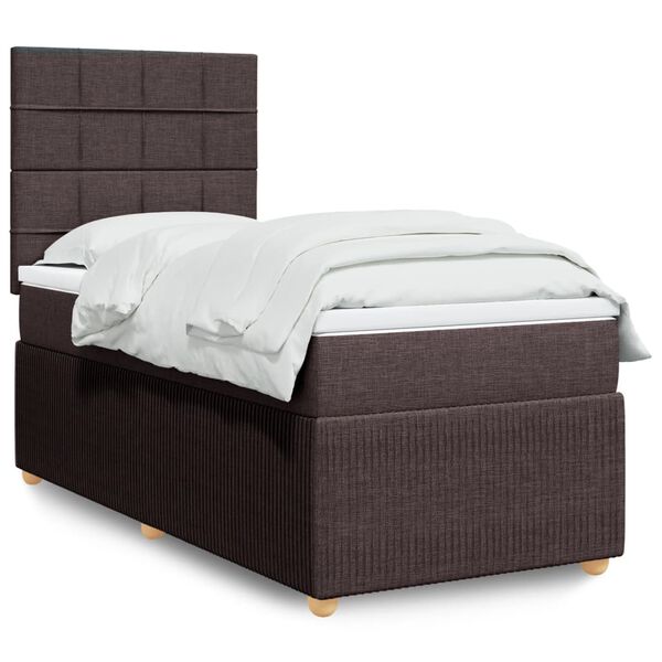 vidaXL Boxspringbett mit Matratze Dunkelbraun 90x200 cm Stoff