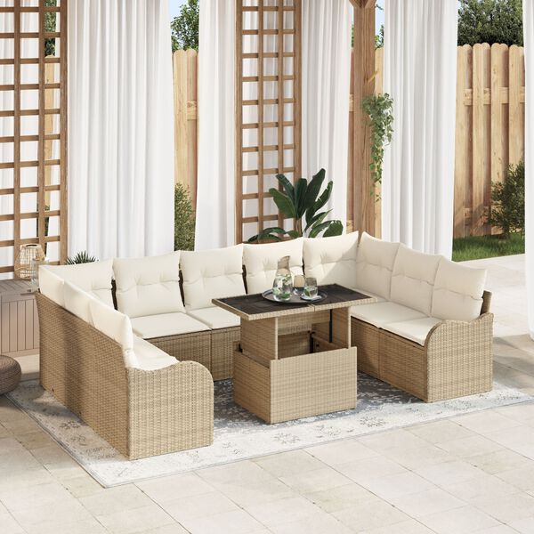 vidaXL Gartensofa-set mit Kissen mit Kissen 10 pcs Beige Poly Rattan
