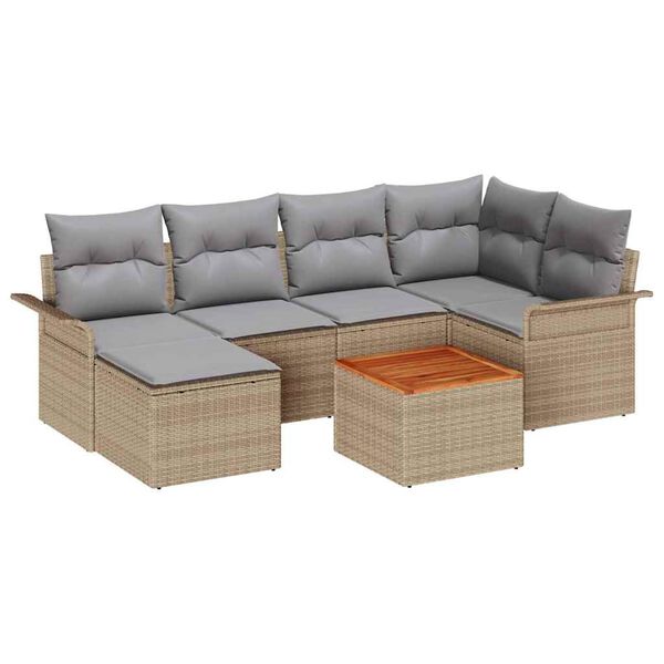 vidaXL Gartensofa-set mit Kissen 7 pcs Beige Poly-Rattan