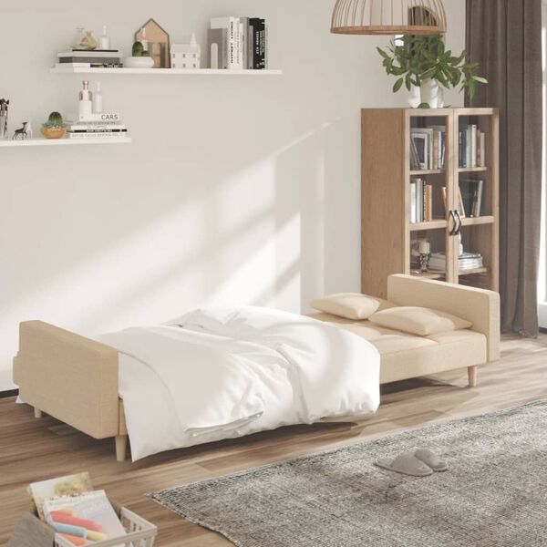 vidaXL Schlafsofa 2-Sitzer mit 2 Kissen Creme Stoff