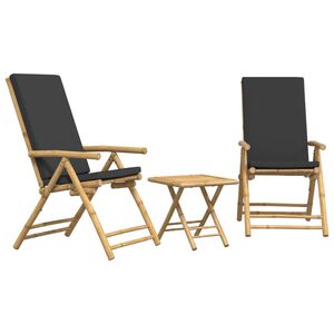 vidaXL 3-tlg. Bistro-Set Klappbar mit Dunkelgrauen Kissen Bambus