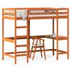 vidaXL Hochbett mit Schreibtisch Wachsbraun 90x200cm Massivholz Kiefer