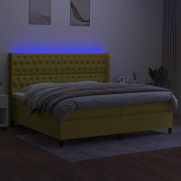 vidaXL Boxspringbett mit Matratze & LED Gr&uuml;n 200x200 cm Stoff