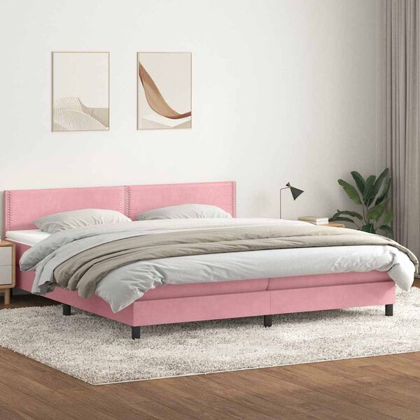 vidaXL Boxspringbett mit Matratze Rosa 180x220 cm Samt