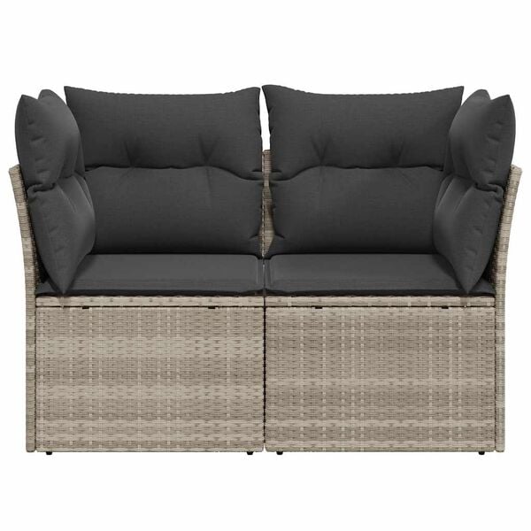 vidaXL Gartensofa mit Kissen 2-Sitzer Hellgrau Poly Rattan