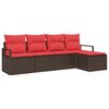 vidaXL Sofa Set 5 stk. Braun und Rot Poly-Rattan