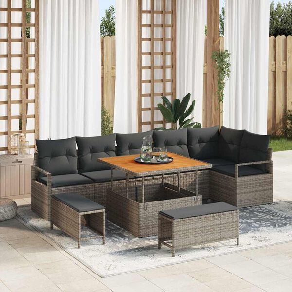 vidaXL Garten-Sofa-Set mit Kissen mit Speicher mit Kissen 9 pcs Grau