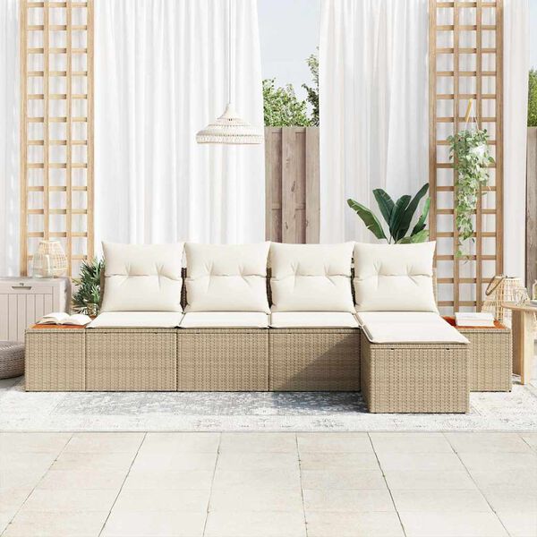 vidaXL Gartensofa-set mit Kissen 5 pcs Beige Poly Rattan
