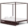 vidaXL Himmelbett-Gestell 2 Schubladen Dunkelbraun Kiefer 180x200 cm