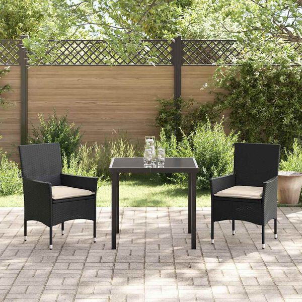 vidaXL Garten Essgruppe mit Kissen 3 pcs Schwarz Poly-Rattan