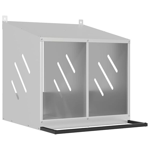 vidaXL Hühner-Nistkasten mit 2 Fächern Verzinktes Silber Metall