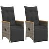 vidaXL Gartensessel mit Kissen 2 Stk. Verstellbar Grau Poly Rattan