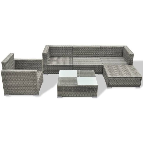 vidaXL 6-tlg. Garten-Lounge-Set mit Kissen Poly Rattan Grau