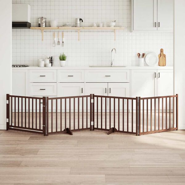 vidaXL 4-tlg. Hundetor mit T&uuml;r Faltbar Braun Eiche 320 cm Tannenholz