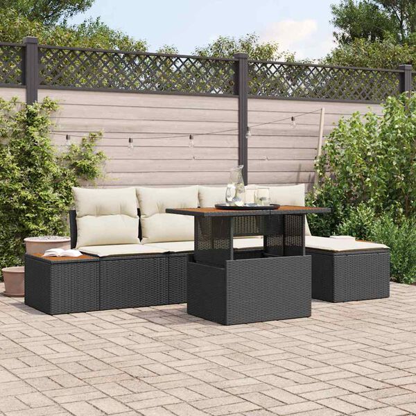 vidaXL Garten-Sofa-Set mit Speicher 6 pcs Schwarz Poly Rattan
