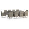 vidaXL 11-tlg. Garten-Essgruppe mit Kissen Grau Poly Rattan