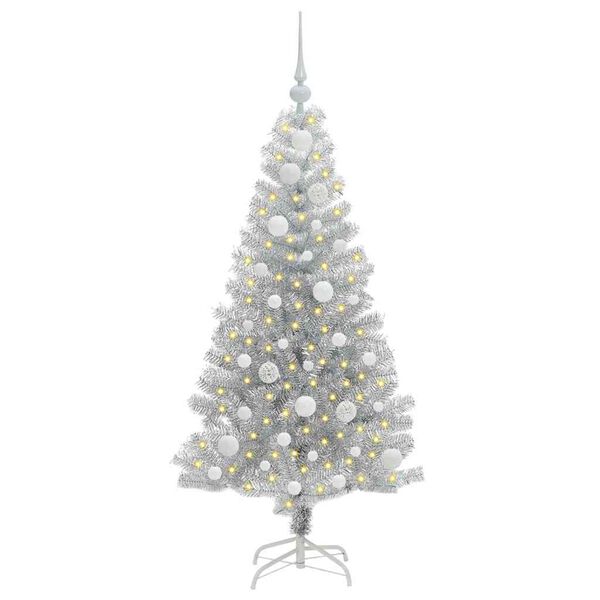 vidaXL Weihnachtsbaum mit 150 LEDs mit St&auml;nder Silber 120 cm PET