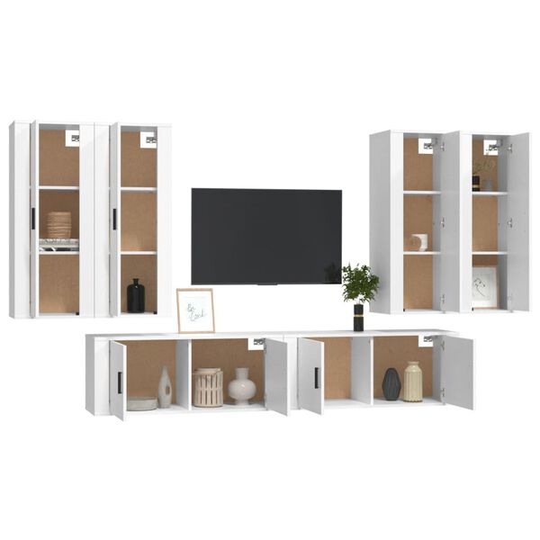 vidaXL 6-tlg. TV-Schrank-Set Weiß Holzwerkstoff
